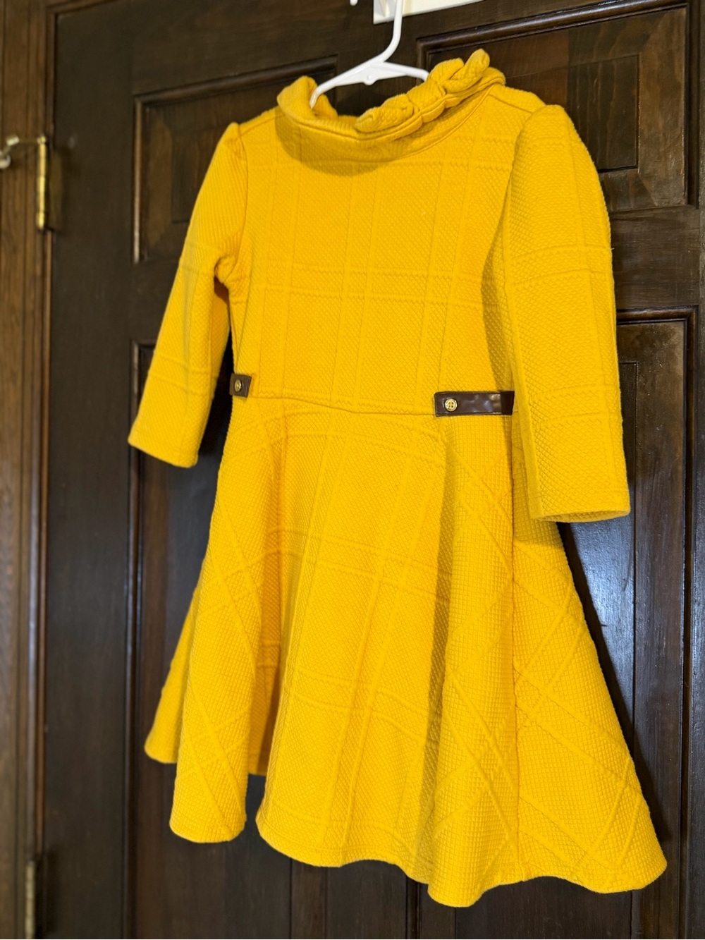 Janie and Jack Yellow Textured Fit-and-Flare Dress with Ruffle Neck
